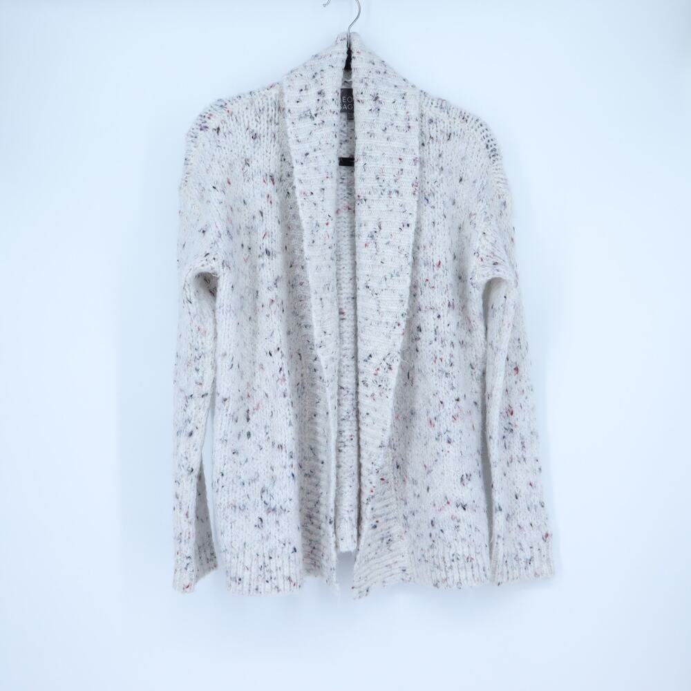 Leo & Sage Open Cardigan Sweater White Tweed Ribbed Long Sleeve Women's S
